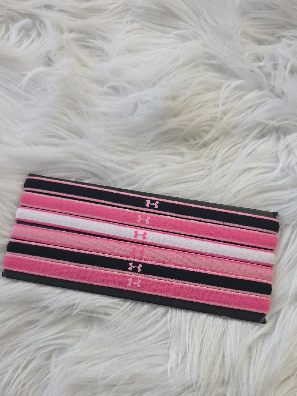 Under Armour Pink and Black Striped Athletic Headbands Set
